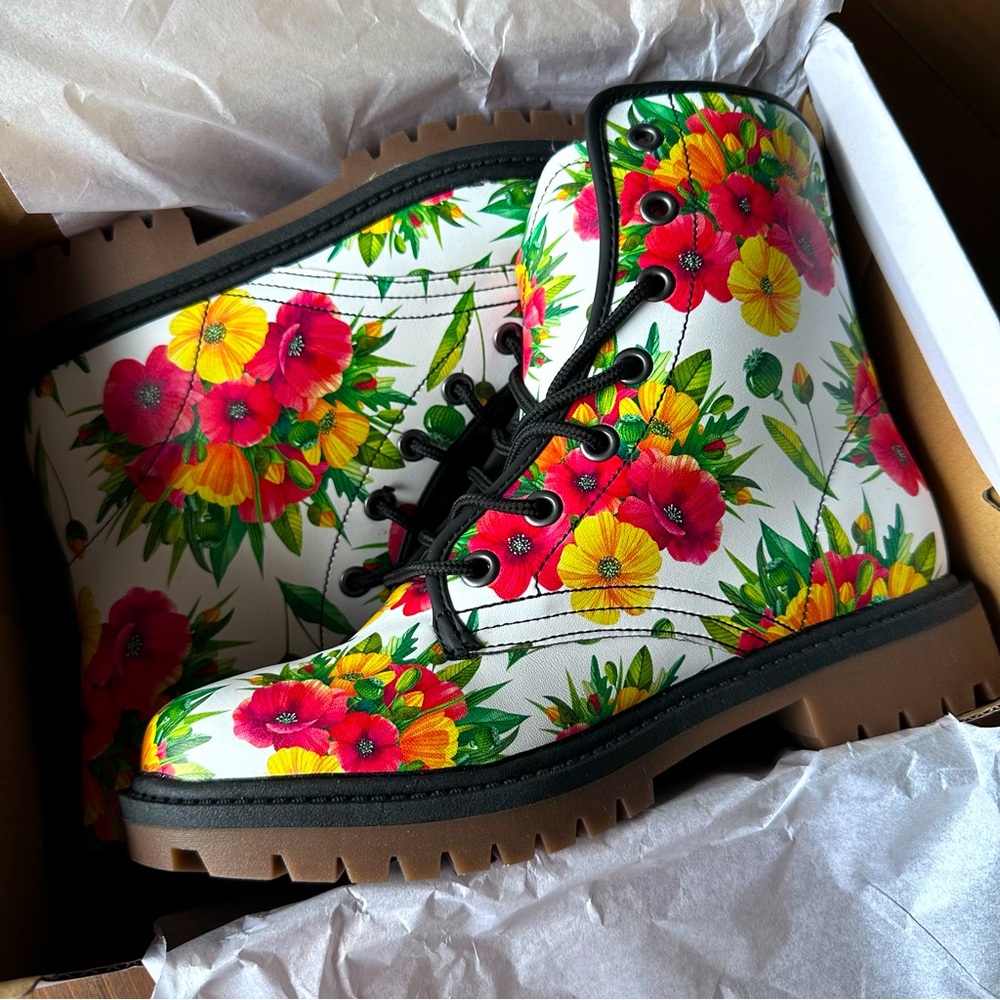 Vegan Floral Boots Size 40 by OnlyVegansLeftBehind